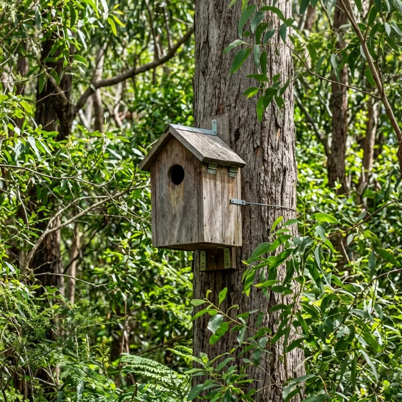 Animal nesting box installed as a humane alternative to a Ross Creek roof cavity