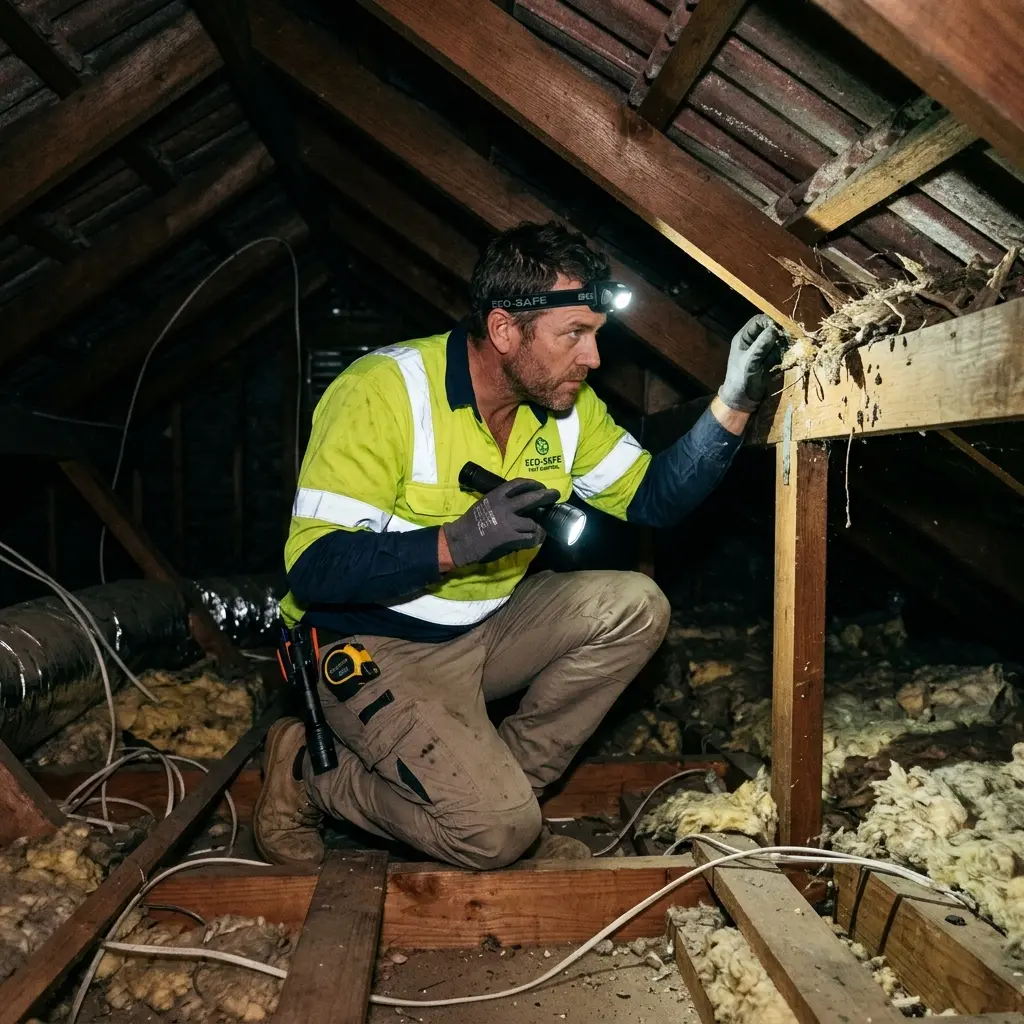 Technician inspecting a Ross Creek subfloor void for a deceased cat