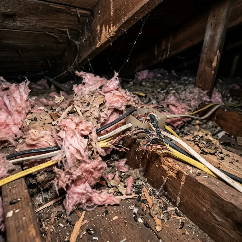 Contaminated ceiling insulation being assessed in a Ross Creek roof space